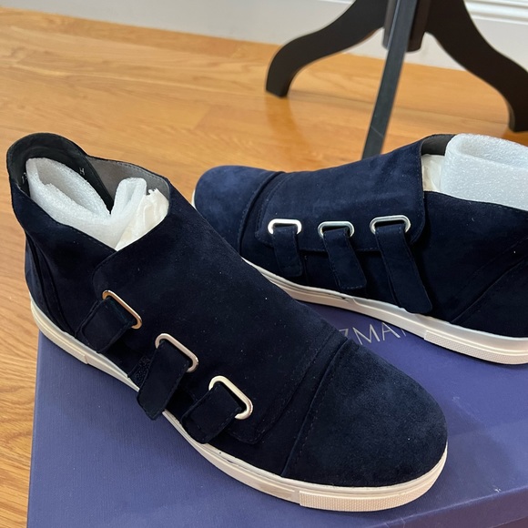 NEW!!!  Stuart Weiztman Blue Suede Speedwalk Sneakers - Picture 2 of 7